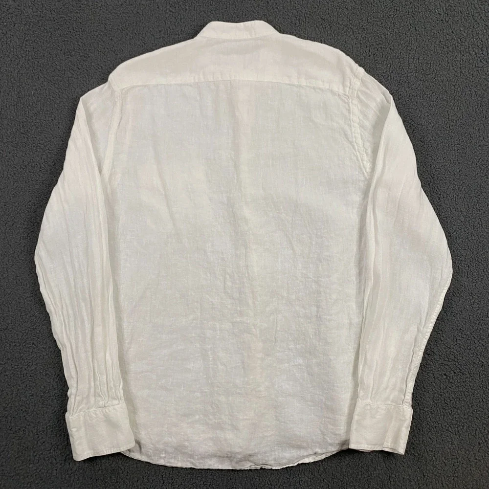 Mr Mood Linen Shirt Mens Medium Band Collar White‎ Resort Vacation Portugal